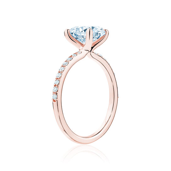 Bague de fiançailles à diamants taille ovale avec anneau pavé et en or rose image number 1