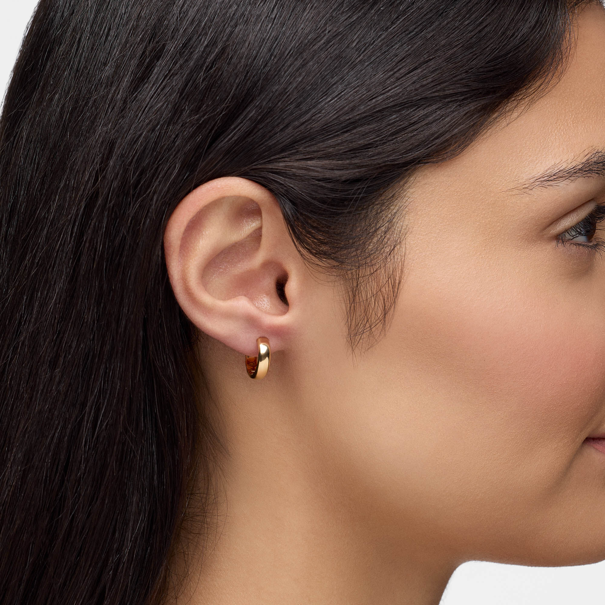 Yellow Gold Huggie Earrings, 13 mm