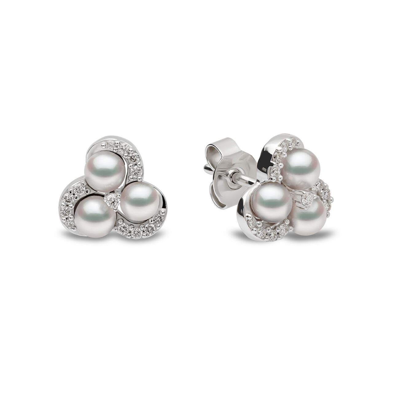 Yoko London Sleek White Gold Pearl and Diamond Stud Earrings image number 1