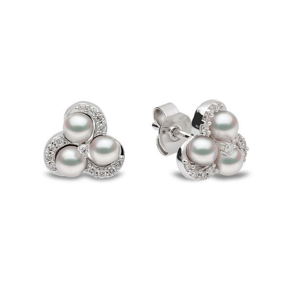 Sleek White Gold Pearl and Diamond Stud Earrings