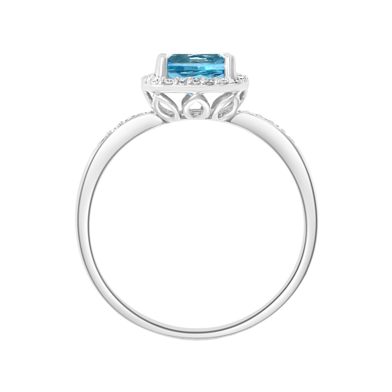 White Gold Cushion Cut swiss blue topaz and Diamond Ring image number 2