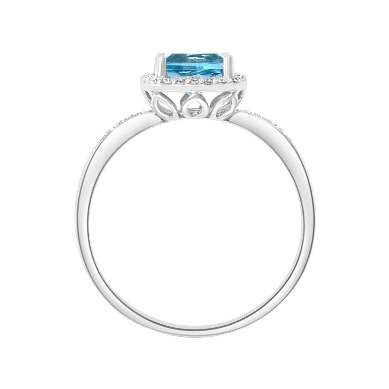 Salon White Gold Cushion Cut swiss blue topaz and Diamond Ring image number 2