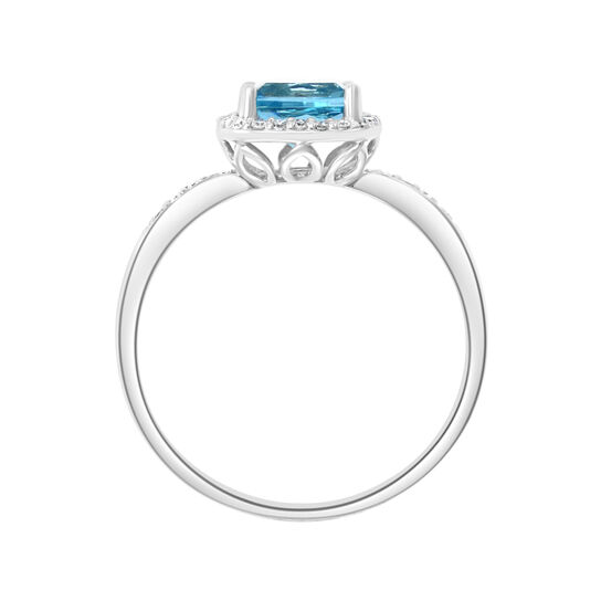 Salon White Gold Cushion Cut swiss blue topaz and Diamond Ring image number 2