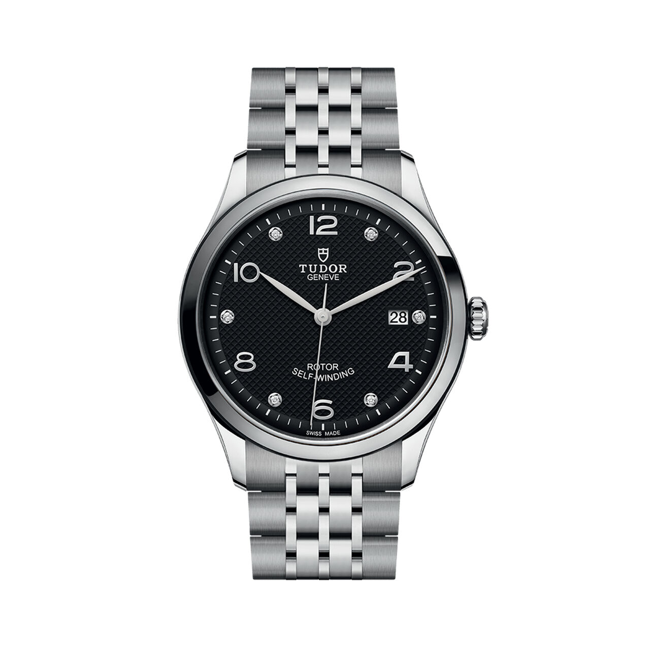 maison birks tudor 1926 39 mm steel case black diamond set dial steel bracelet m91550 0004 image number 0