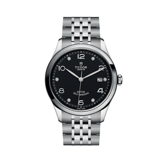 maison birks tudor 1926 39 mm steel case black diamond set dial steel bracelet m91550 0004 image number 0