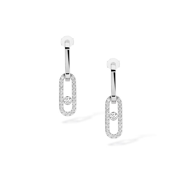 Boucles d'oreilles Move Link en or blanc avec pavé de diamants