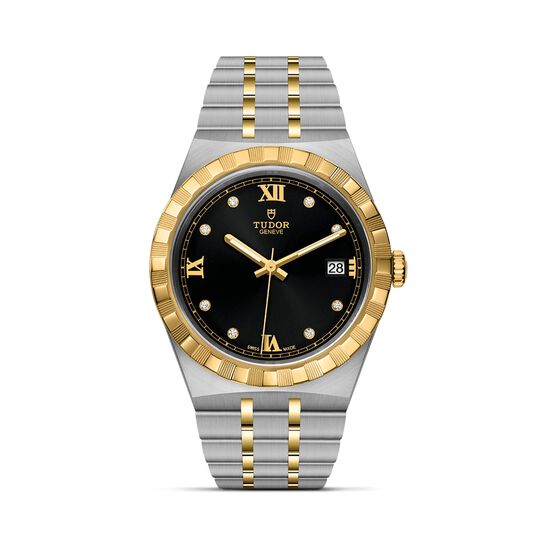 maison birks tudor royal 38 mm steel case black diamond set dial steel and gold bracelet m28503 0004 image number 0