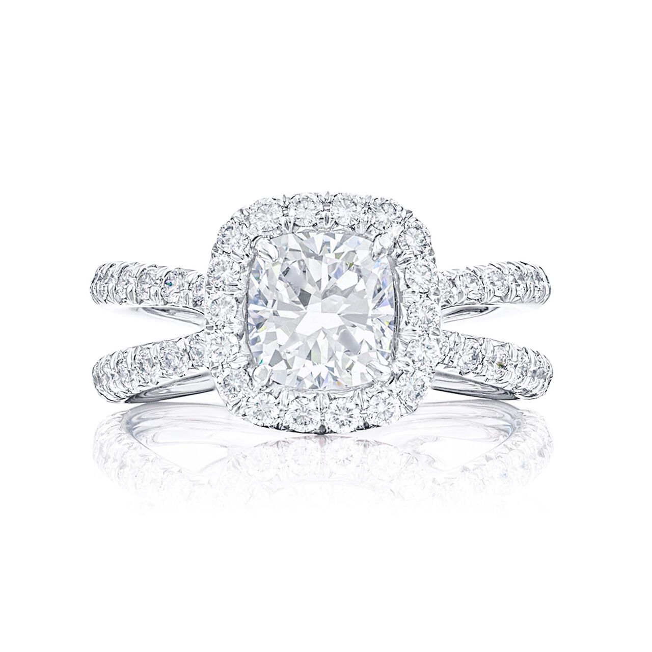 jb star cushion diamond halo two bands engagement ring 1572 012 front image number 0