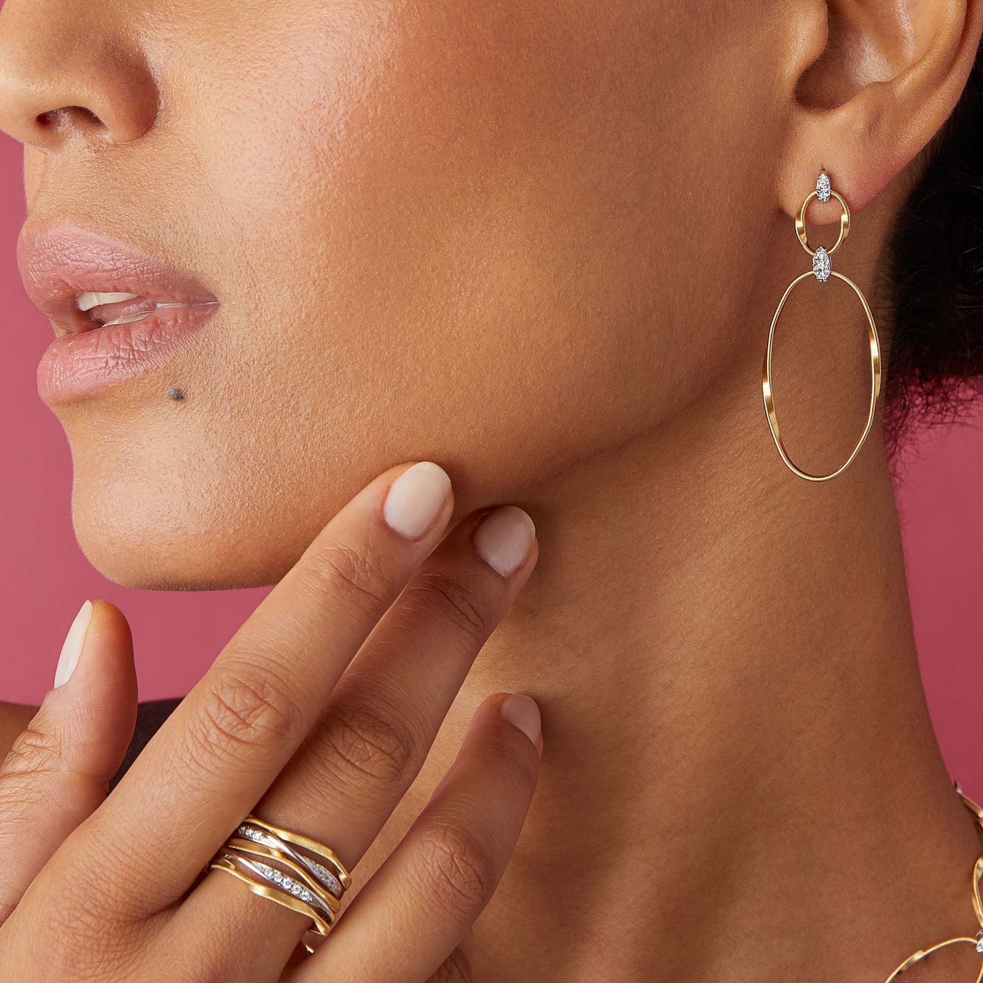 Marrakech Onde Yellow Gold and Diamond Drop Earrings