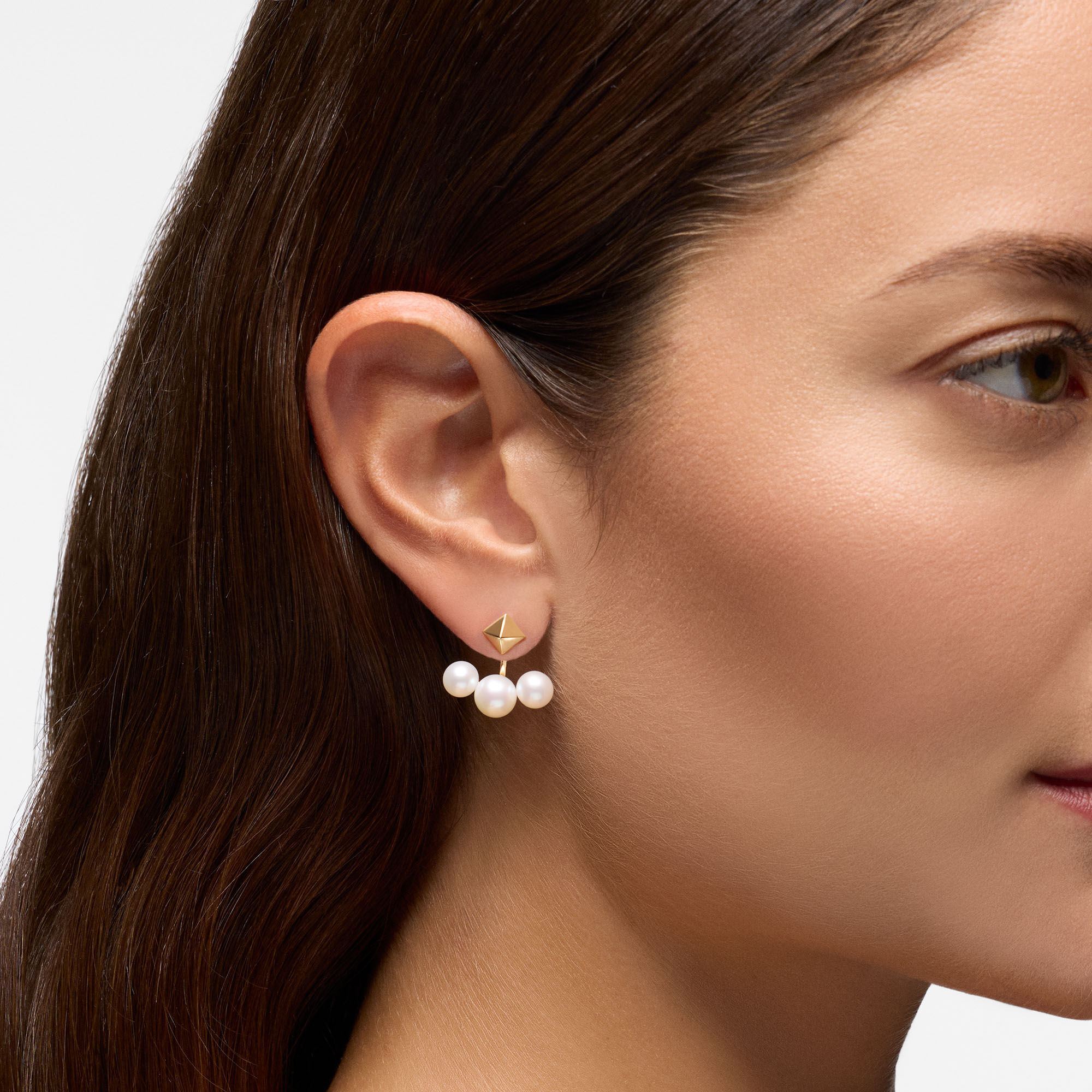 Stud and Pearl Yellow Gold Jacket Earrings
