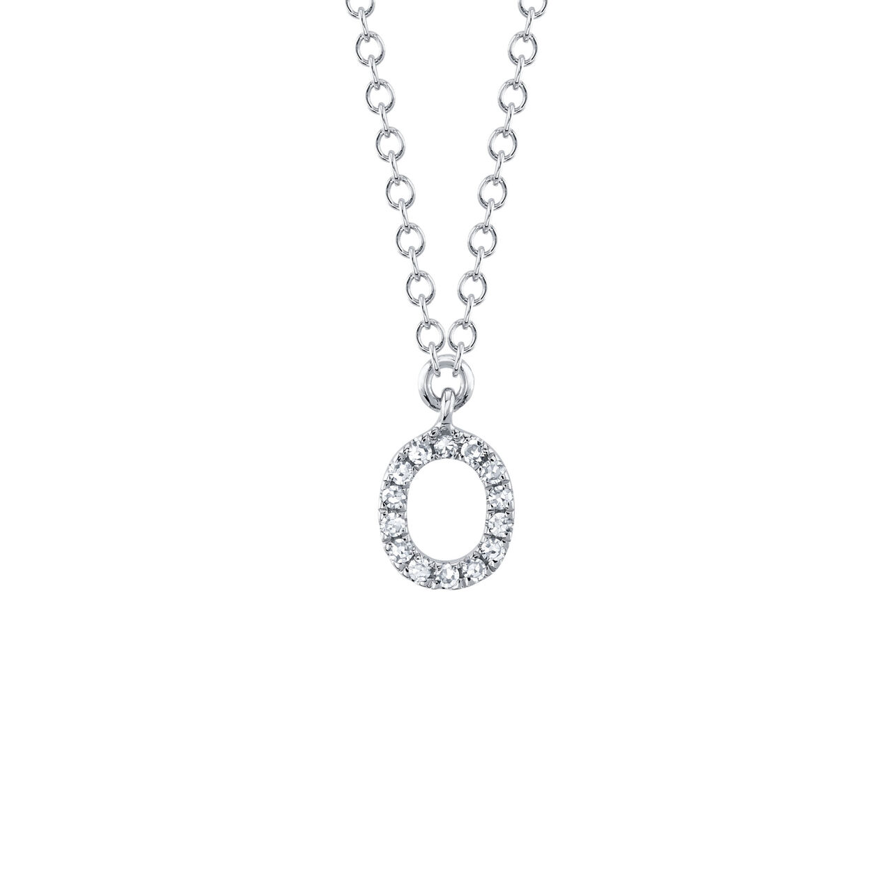 Collier initiale lettre O en or blanc avec pavé de diamants image number 0