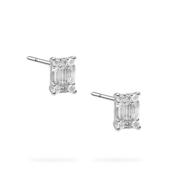 Boucles d'oreilles en or blanc et diamants en forme de grappe rectangulaire, large