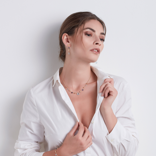 Marco Bicego Paradise Yellow Gold Iolite & Blue Topaz Drop Earrings On Model image number 1