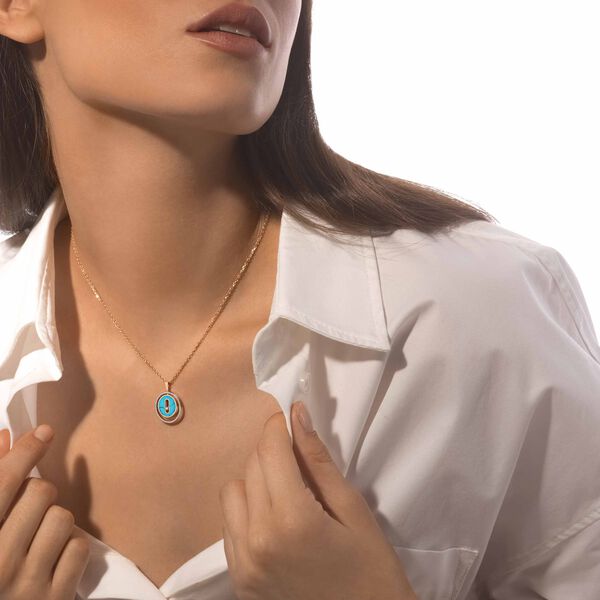 Pendentif Lucky Move en or rose, turquoise et diamants, petit mod&egrave;le