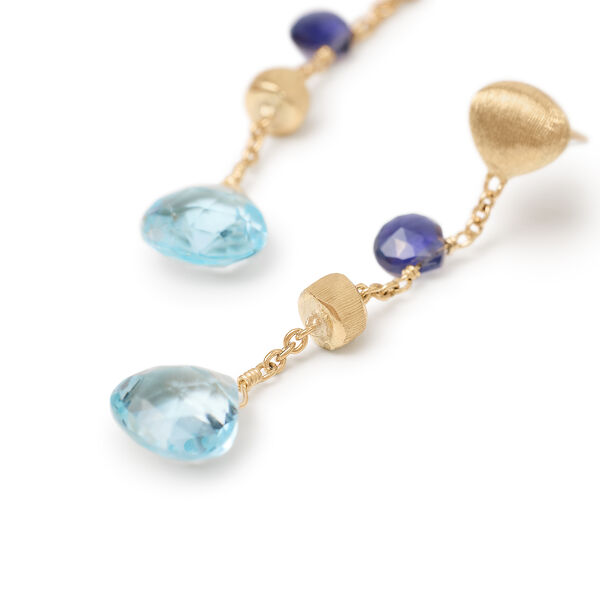 Paradise Yellow Gold, Blue Topaz and Iolite Drop Earrings