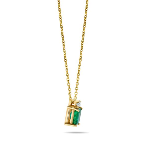 Yellow Gold Emerald-Cut Emerald Pendant with Diamond Accent