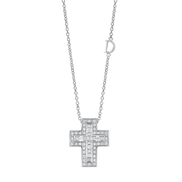 Pendentif croix Belle Époque en or blanc et pavé de diamants