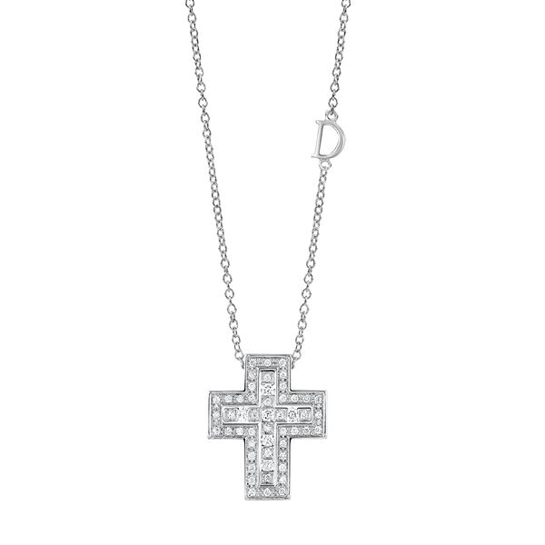 Pendentif croix Belle Époque en or blanc et pavé de diamants