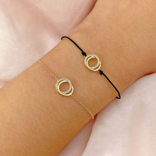 Shy Creation Kate Yellow Gold and Diamond Pavé Love Knot Bracelet On Model image number 1