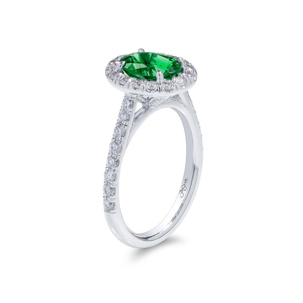 Oval-Cut Emerald and Diamond Ring With Halo
