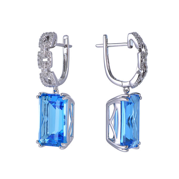 Boucles d'Oreilles Topaze Bleue Suisse Octogonale en Or Blanc