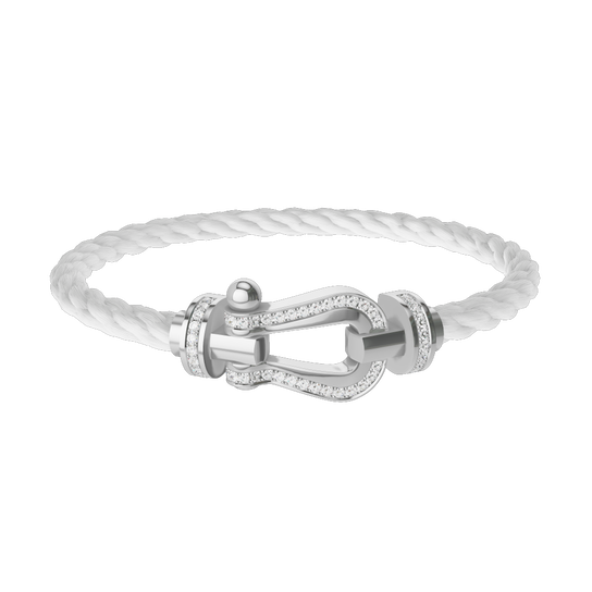 FRED Force 10 Large White Gold and Single Row Diamond Pavé Cable Bracelet 0B0186-6B0160 image number 0