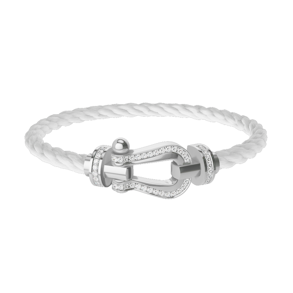 Force 10 Large White Gold and Single Row Diamond Pavé Cable Bracelet