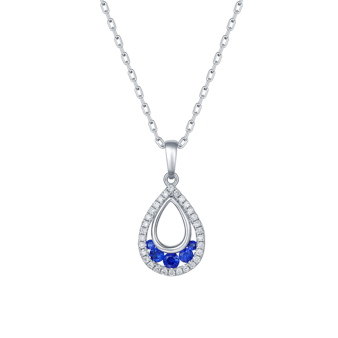 Sapphire and Diamond Tear Drop Pendant in White Gold image number 0