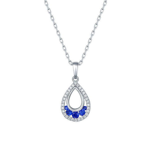 Pendentif Saphirs et Diamants forme de larme en Or Blanc
