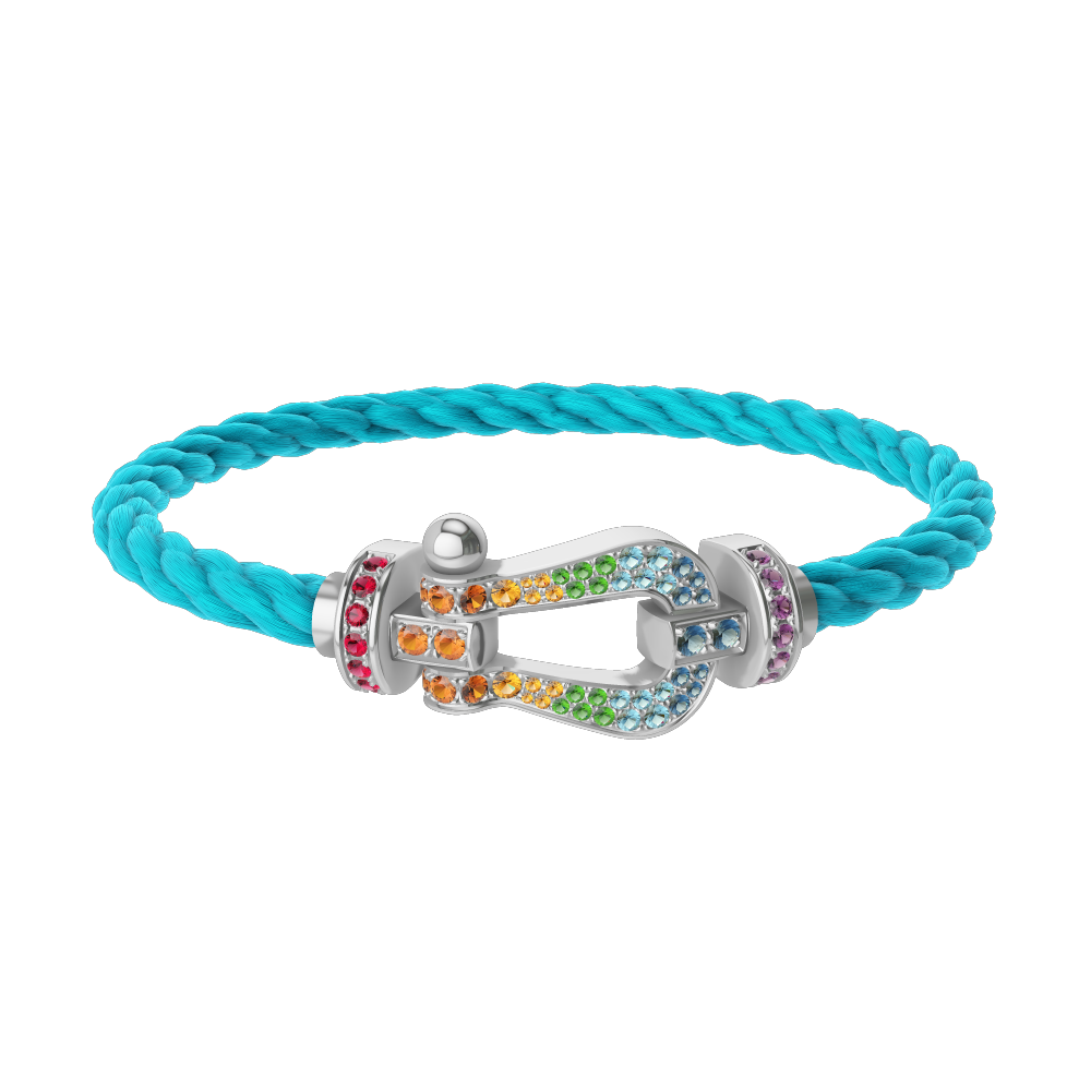 Force 10 Large White Gold and Multi-Stone Pavé Cable Bracelet