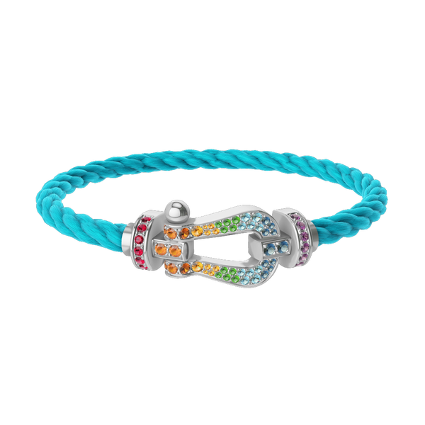 Force 10 Large White Gold and Multi-Stone Pavé Cable Bracelet