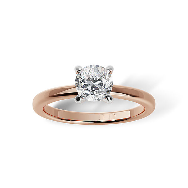 Bague de fiançailles à diamant solitaire rond en or rose