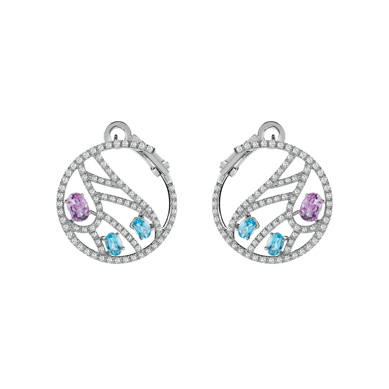 Damiani Battito D'Ali White Gold Blue Topaze Amethyst And Diamond Earrings image number 0