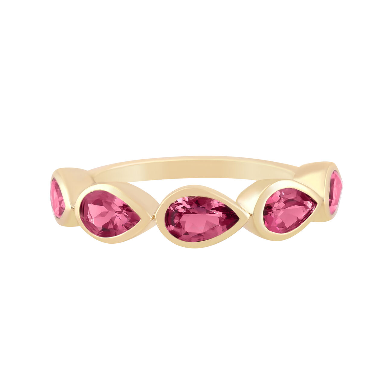 Bague &agrave; cinq pierres tourmaline rose, 1.56ct en or jaune. image number 0