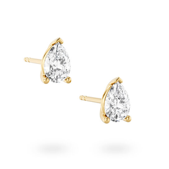 Boucles d'oreilles Birks en or jaune avec diamant solitaire taille poire bleue image number 2
