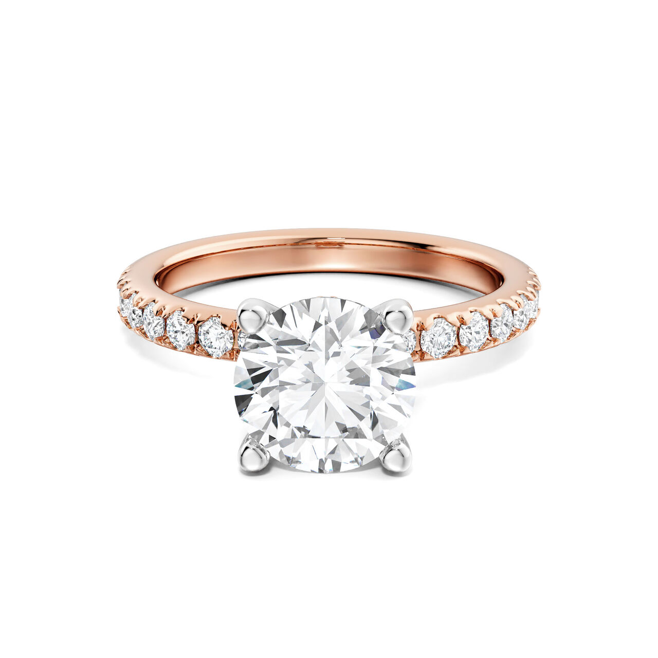 Birks Deco Bague de fian&ccedil;ailles en or rose &agrave; diamant solitaire rond avec halo cach&eacute; image number 0