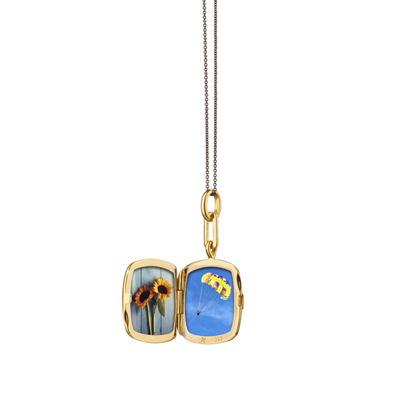 Médaillon Cushion Locket X Color en vermeil d'or jaune avec émail et saphir bleu