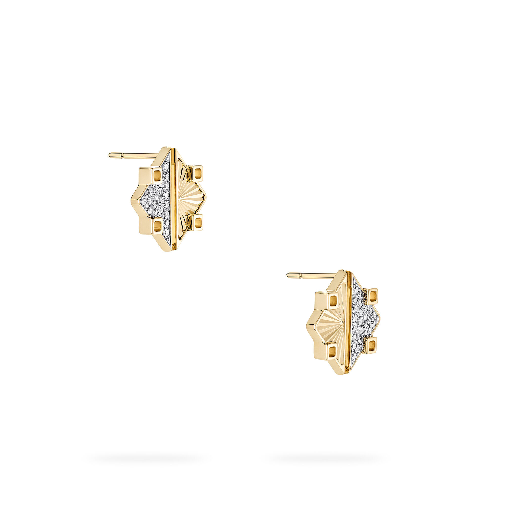Guilloché Yellow Gold and Diamond Earrings