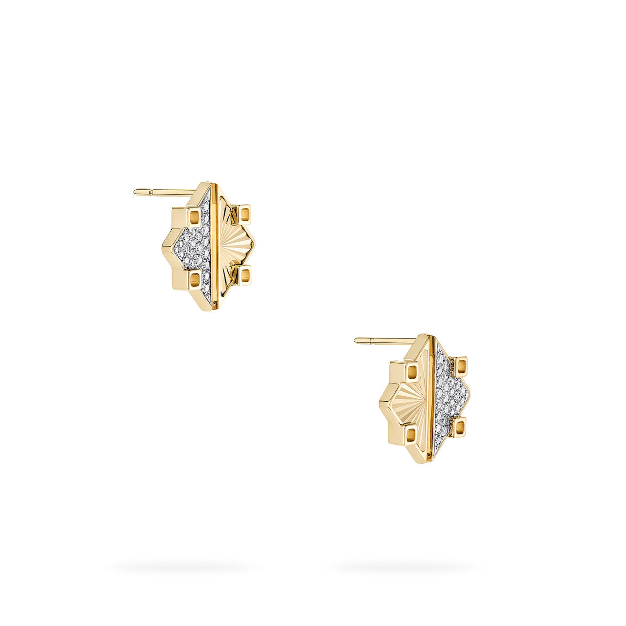 Birks Muse Guilloch&eacute; Yellow Gold and Diamond Earrings image number 3