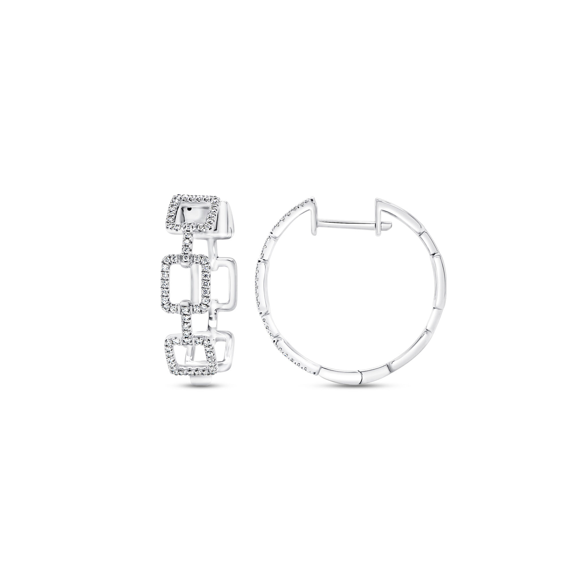 U-Linq White Gold and Diamond Pavé Hoop Earrings