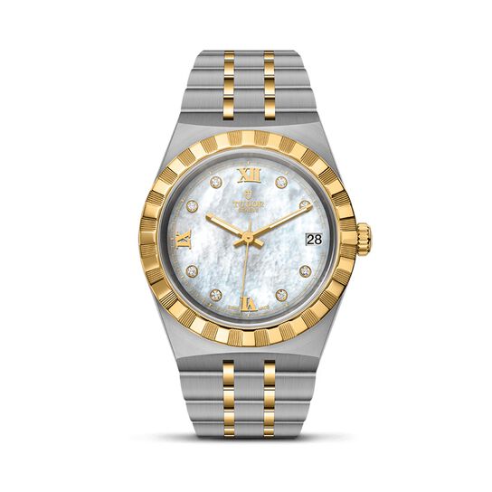 tudor royal 34 mm steel case mother of pearl diamond set dial steel and gold bracelet m28403 0007 image number 0