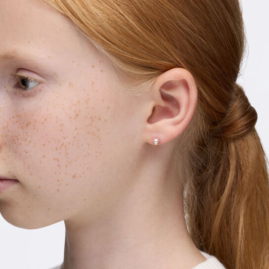 Maison Birks stud earrings featuring soft baby pink pearls set in white gold image number 1