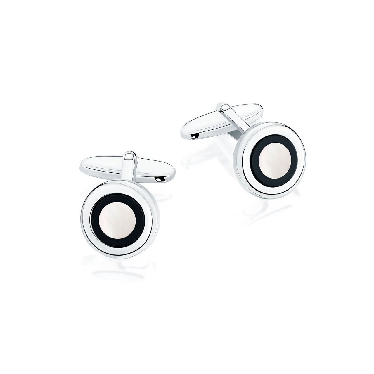 maison bijoux birks round mother of pearl and black onyx cufflinks image number 0