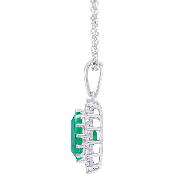 Oval Emerald and Sunburst Diamond Halo Pendant