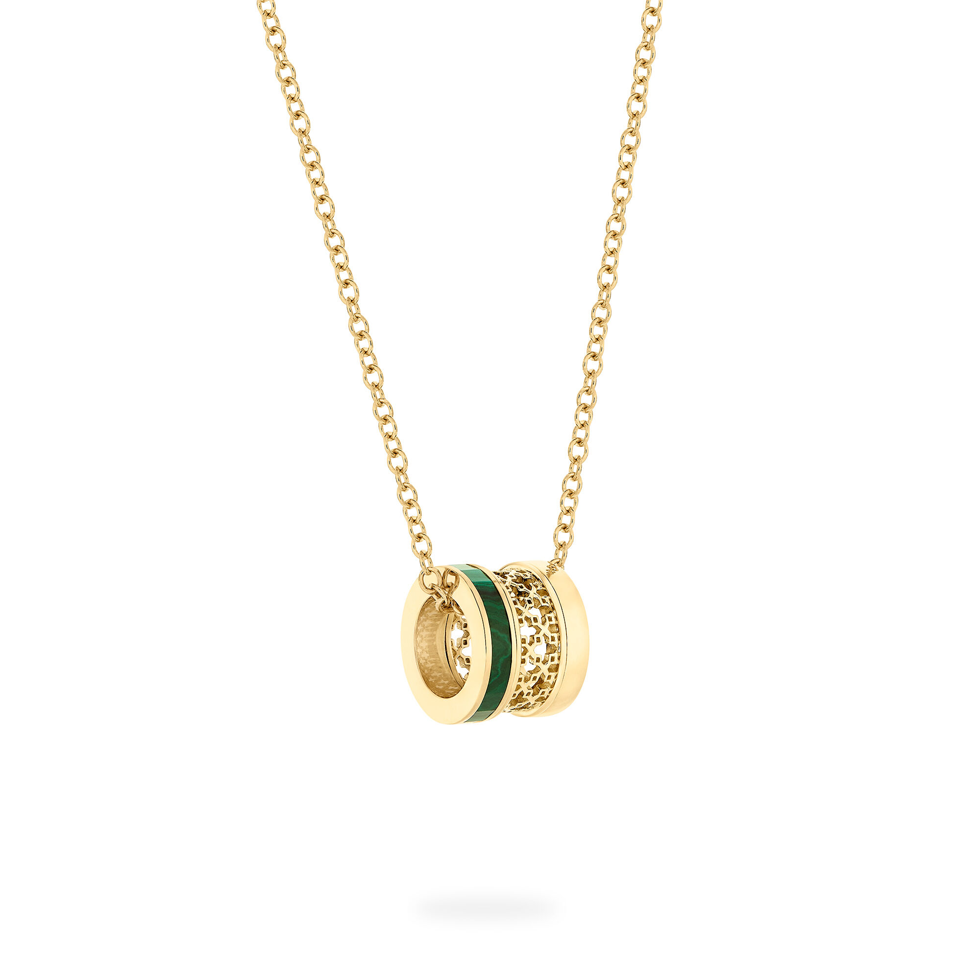 Malachite Barrel Pendant, Yellow Gold