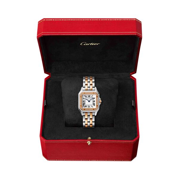 Panthère de Cartier 37 mm quartz en or rose, acier inoxydable et diamants modèle moyen