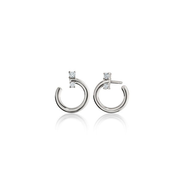 Boucles d'oreilles anneaux Galaxy en argent avec saphir blanc, petit modèle