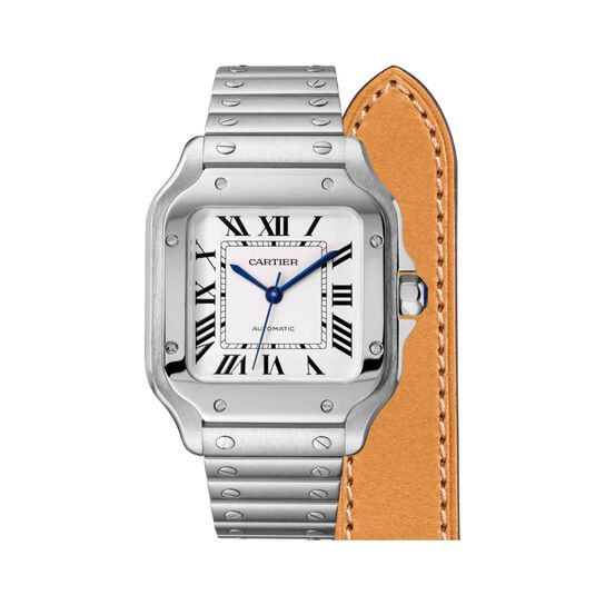 santos cartier medium automatic 35 steel wssa0029 front steel bracelet image number 3