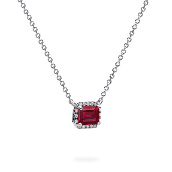 White Gold Ruby and Diamond Pendant Necklace