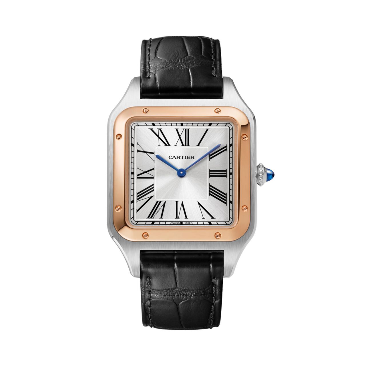 maison birks cartier santos dumont watch xl model rose gold and steel leather w2sa0017 image number 0
